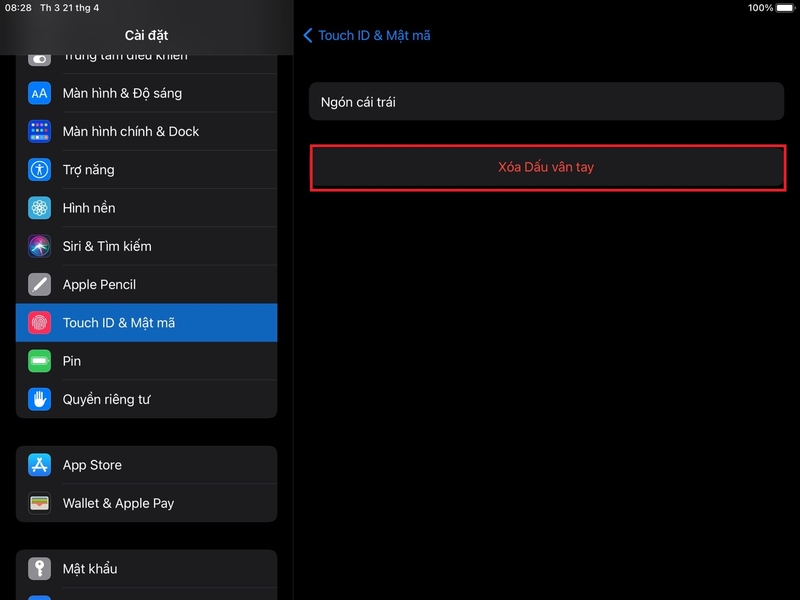 thiết lập Touch ID trên iPad 10