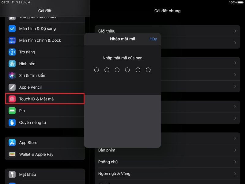 thiết lập Touch ID trên iPad 2