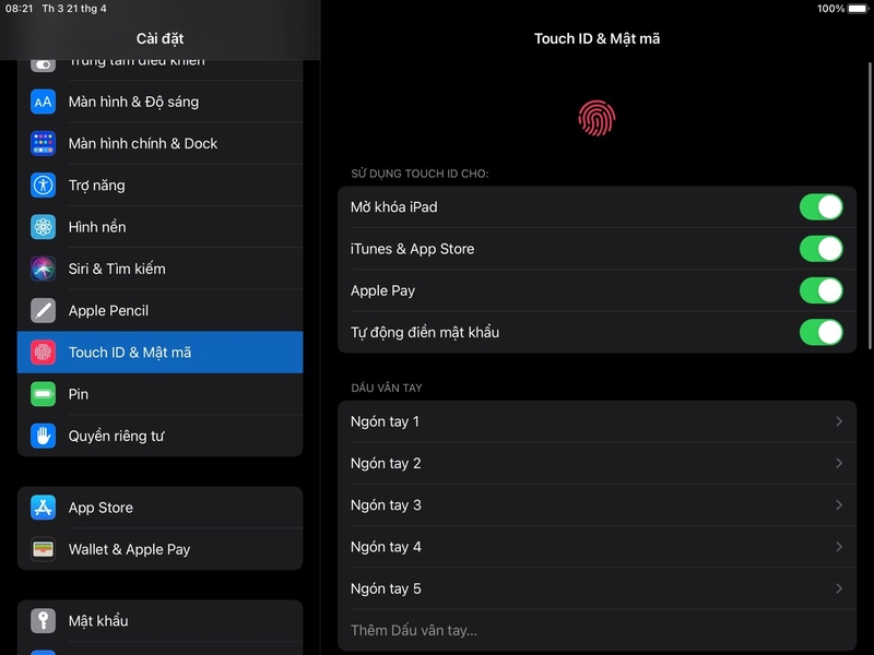 thiết lập Touch ID trên iPad 3