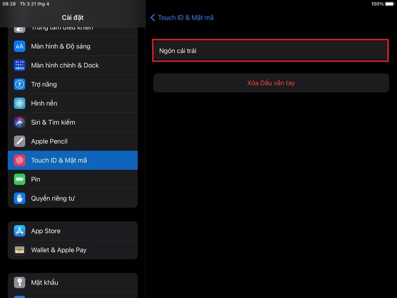 thiết lập Touch ID trên iPad 9