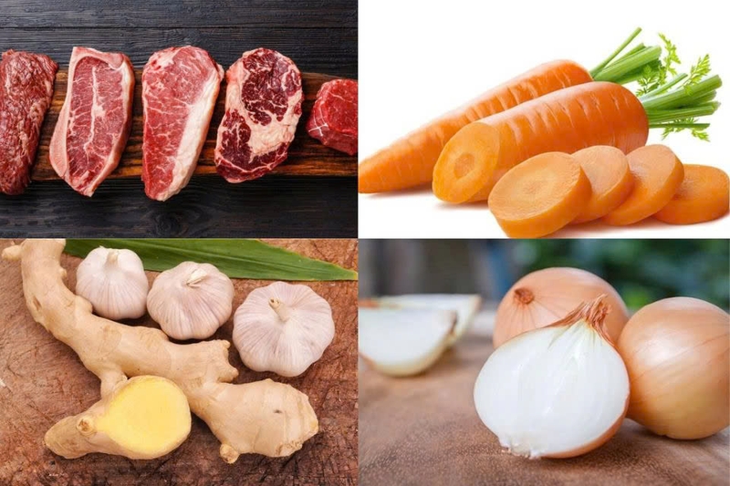 nguyên liệu thịt bò xào cà rốt
