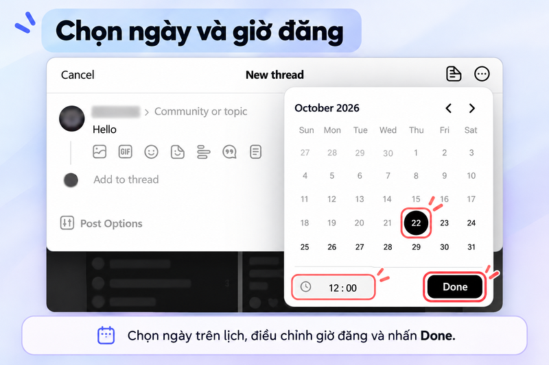 Chọn ngày và giờ muốn xuất bản bài viết