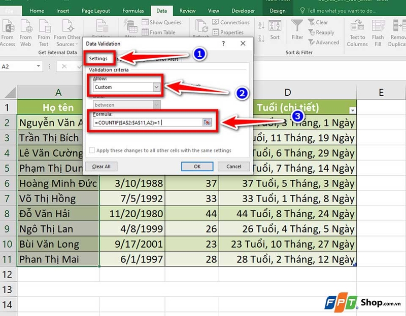 Cách tạo thông báo nhập dữ liệu trùng trên Excel - 06
