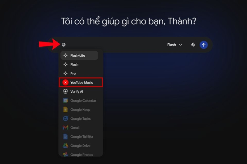 Hướng dẫn chi tiết cách tìm nhạc YouTube Music trên Gemini - Bước 1
