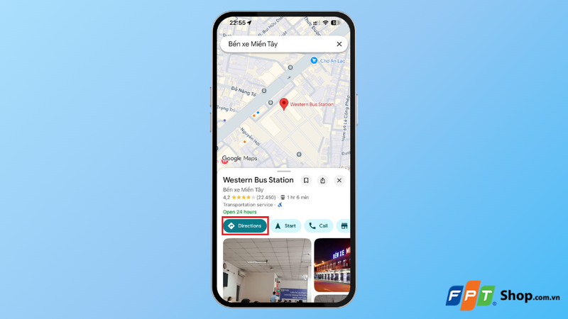 Nhấn Directions và chọn tuyến xe buýt 1