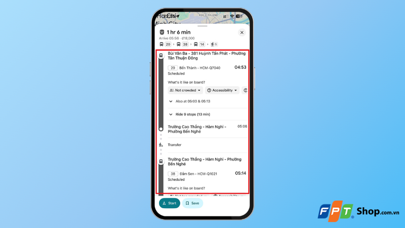 Nhấn Directions và chọn tuyến xe buýt 3