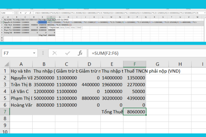 tính thuế TNCN bằng excel (4)