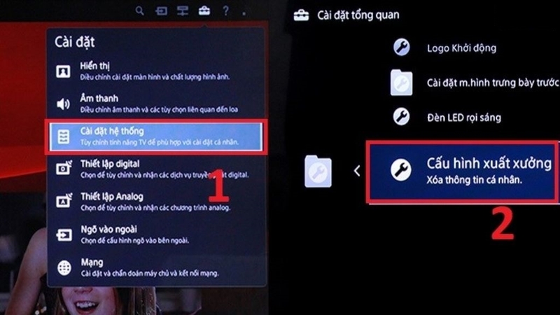 Khôi phục cài đặt gốc và dò lại kênh