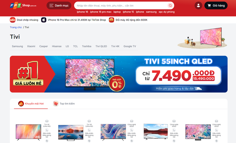 Ưu đãi lớn dành cho tivi TCL tại FPT Shop
