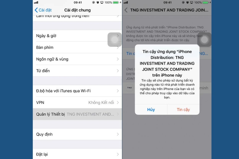 Nhấn Tin cậy để ứng dụng có thể hoạt động bình thường trên iPhone