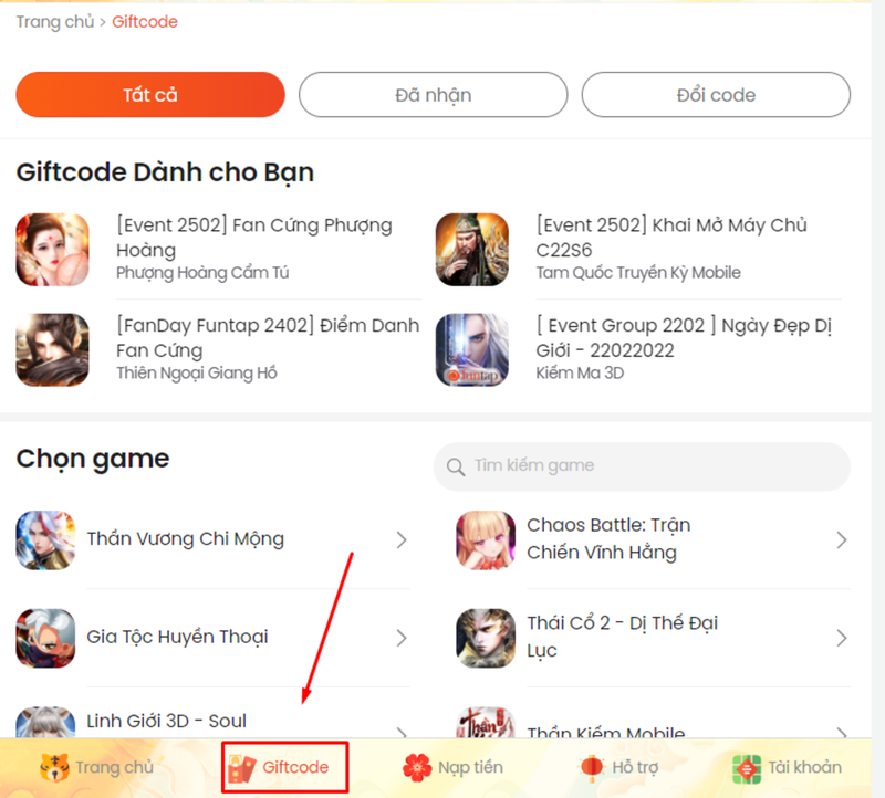 Cách nhập code game Tân Nhất Kiếm GH 2