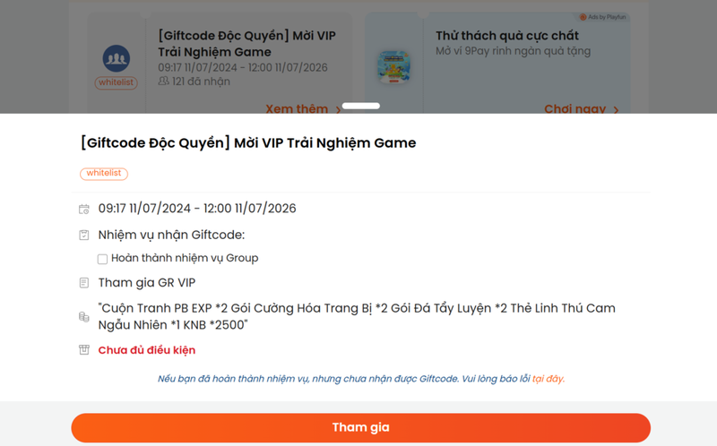 Giftcode VIP game Tân Nhất Kiếm GH