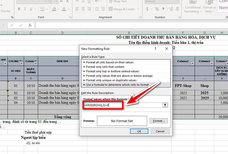 Tô màu xen kẽ các dòng trong Excel - 03