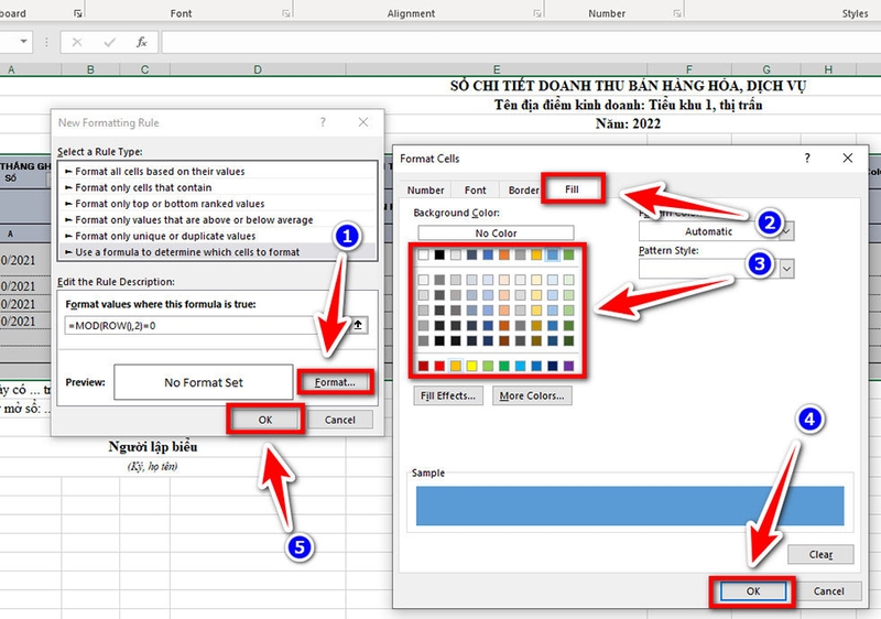 Tô màu xen kẽ các dòng trong Excel - 02