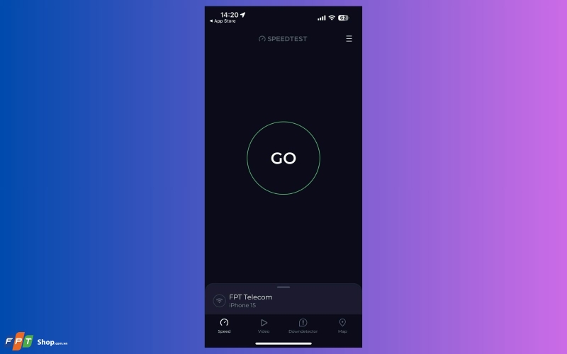 Nhấn nút “GO” để bắt đầu đo tốc độ