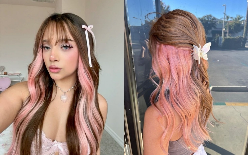 Tóc nhuộm hồng cam đào hidden