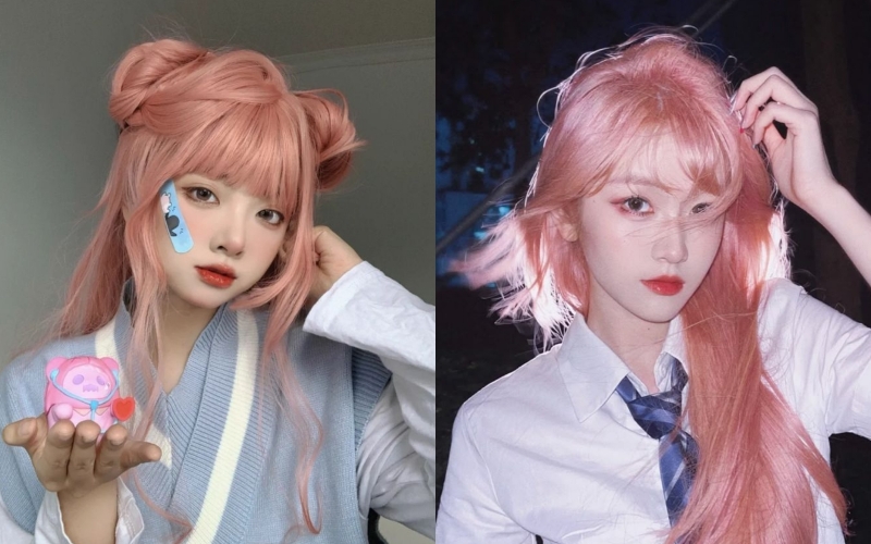 Tóc nhuộm hồng cam đào truyền thống