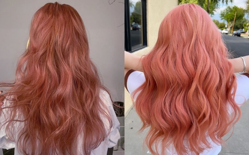 Tóc nhuộm hồng cam đào ánh đồng