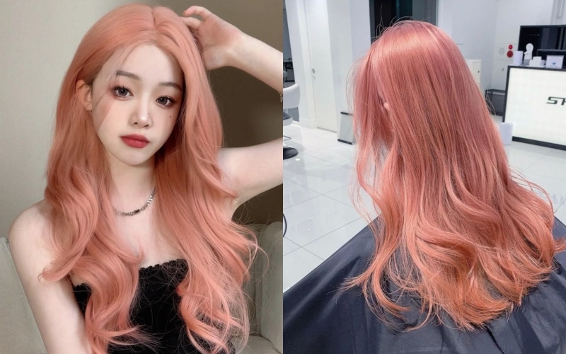 Tóc nữ hồng cam đào tông lạnh