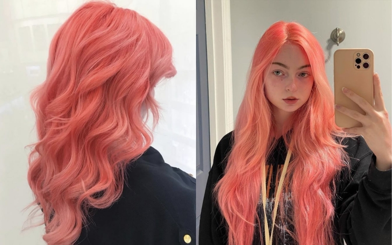 Tóc nữ hồng cam đào neon
