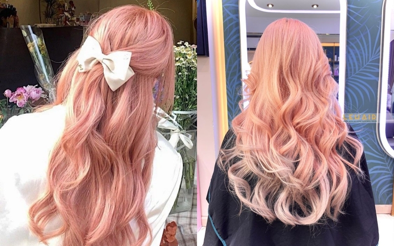 Tóc nhuộm hồng cam đào ngả vàng