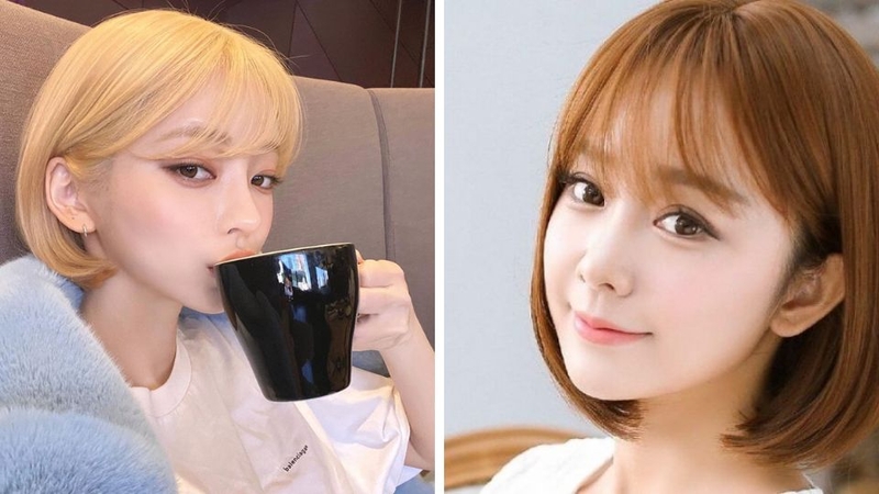 Tóc ngắn mái thưa nhuộm màu sáng