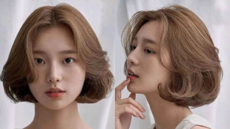 Kiểu tóc uốn ngắn chữ C kết hợp mái bay sành điệu