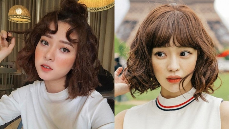 Tóc ngắn uốn xoăn retro phù hợp với những bạn có khuôn mặt to và góc cạnh