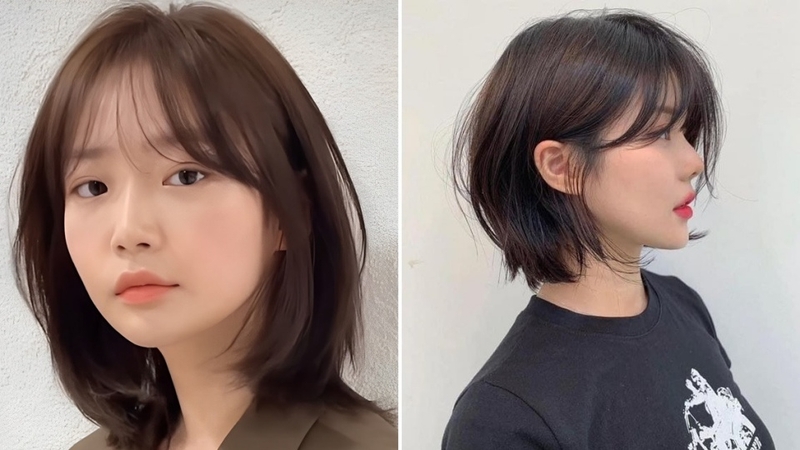 Kiểu tóc ngắn uốn bồng bềnh với mái thưa giúp che khuyết điểm tốt