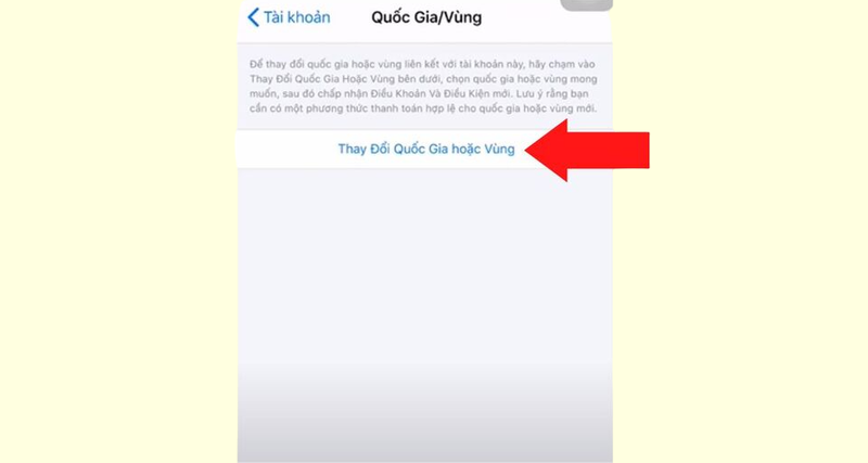 Nhấn vào "Thay đổi Quốc gia hoặc Vùng"