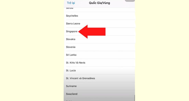 Bạn tìm và chọn quốc gia “Singapore”
