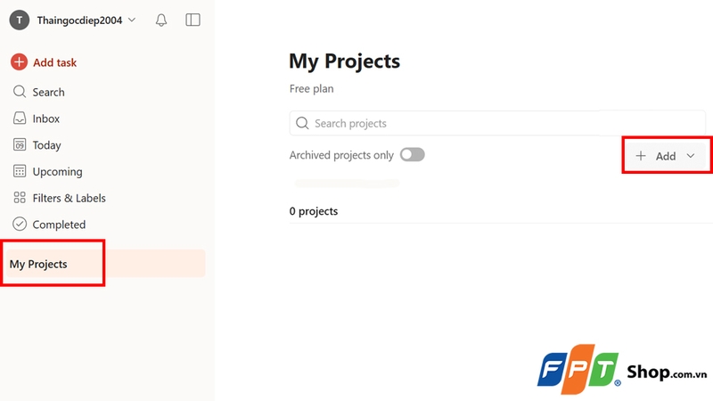 Nhấn vào "+ Add" để bắt đầu tạo một Project mới