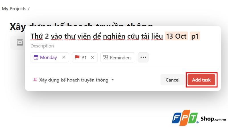 Chọn nút "Add Task" để lưu nhiệm vụ