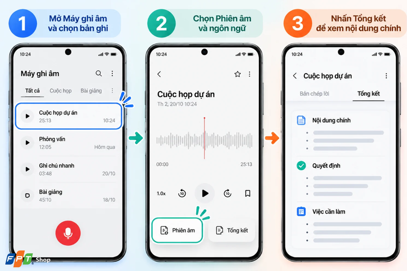 tóm tắt ghi âm bằng AI trên điện thoại 3
