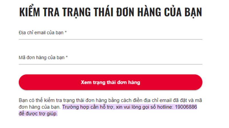 kiểm tra trạng thái đơn hàng KFC