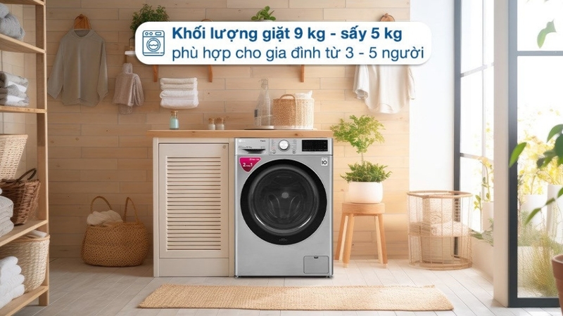 LG AI DD Inverter FV1409G4V có khối lượng giặt 9kg và sấy 5kg