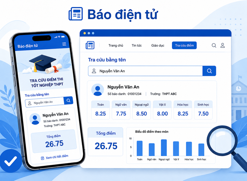 Tra cứu qua báo điện tử và công cụ tổng hợp điểm thi