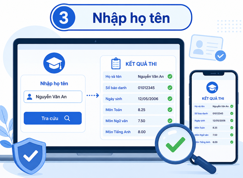 Hướng dẫn tra cứu điểm thi khi chỉ nhớ họ tên - bước 3