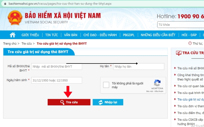 Nhấn nút “Tra cứu” và xem thông tin Bảo hiểm y tế