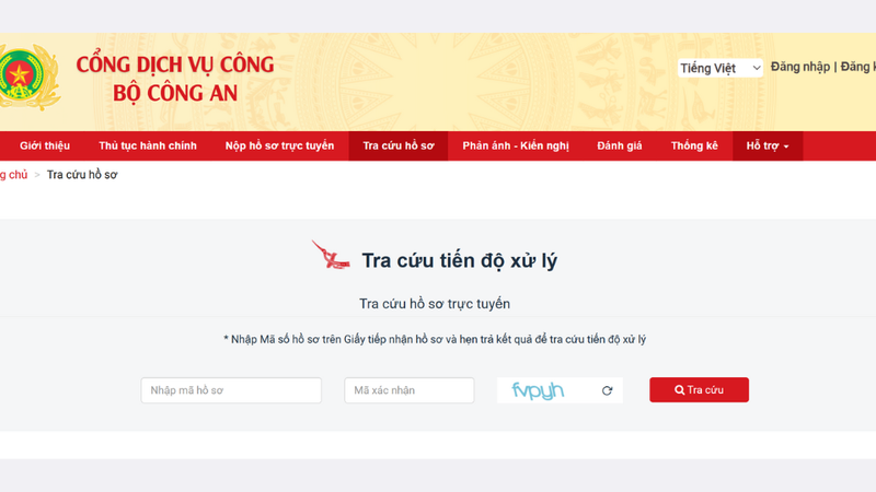 Tra cứu qua Cổng dịch vụ công Bộ Công an