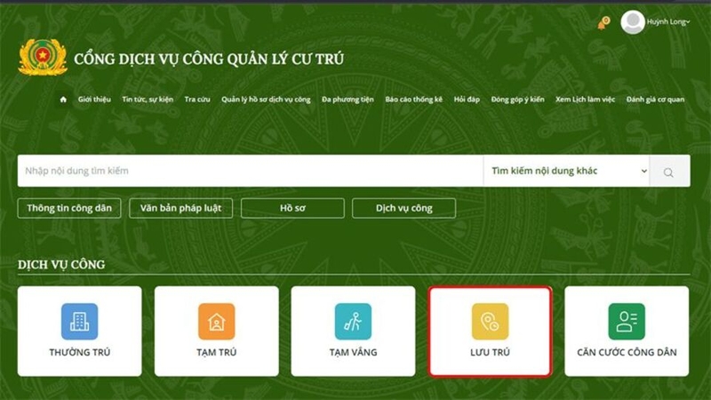Chọn biểu tượng “Lưu trú” để tra cứu mã định danh