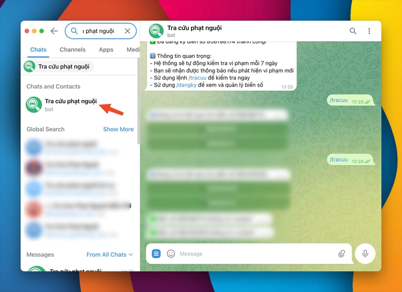 tra cứu phạt nguội bằng Telegram 6