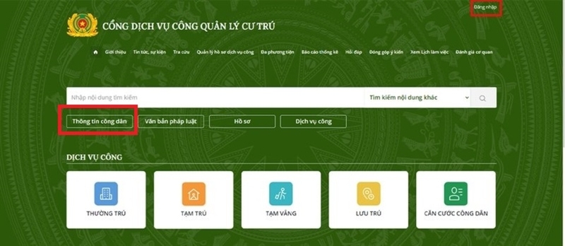 Chọn tài khoản và vào “thông tin công dân”