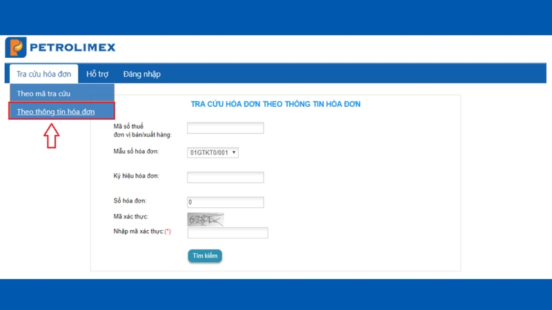 Chọn chức năng tra cứu theo Thông tin hóa đơn