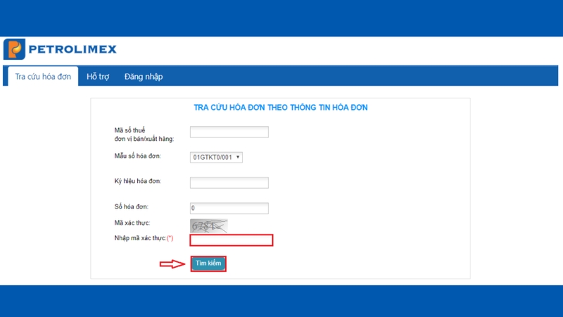 Nhập mã xác thực (CAPTCHA) và nhấn Tìm kiếm