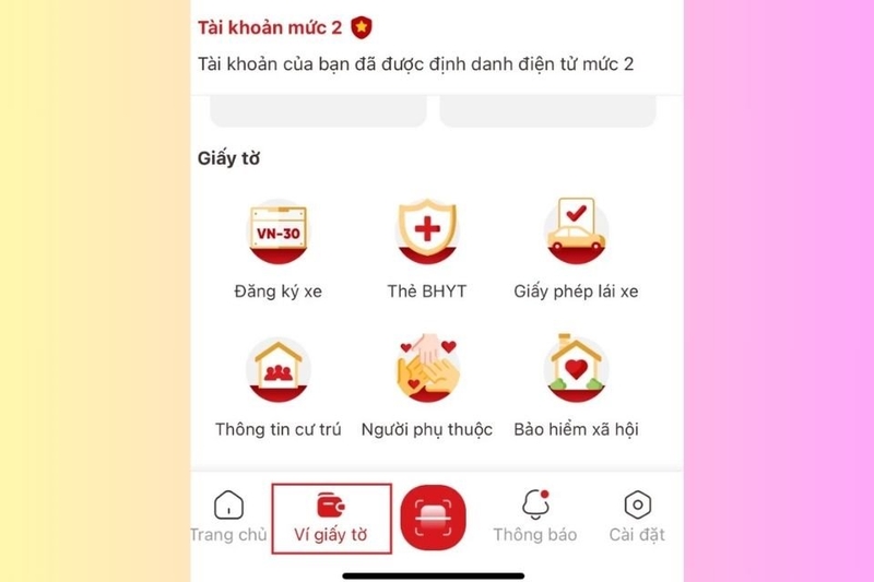 Truy cập vào khu vực quản lý giấy tờ cá nhân