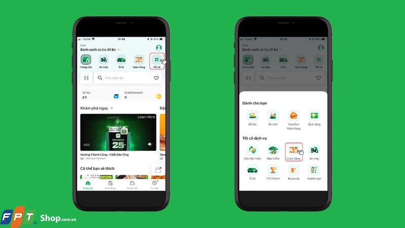 Tại giao diện chính của ứng dụng Grab, nhấn chọn Tất cả và chọn Giao hàng