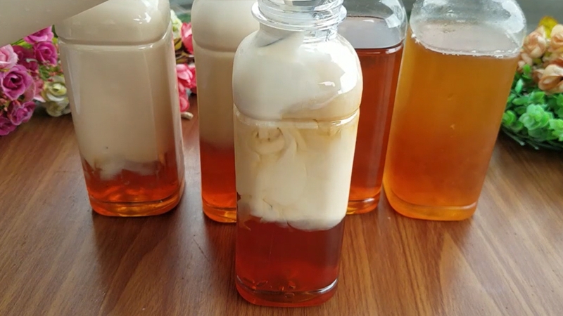 Chai trà thạch đào phân tầng đẹp mắt