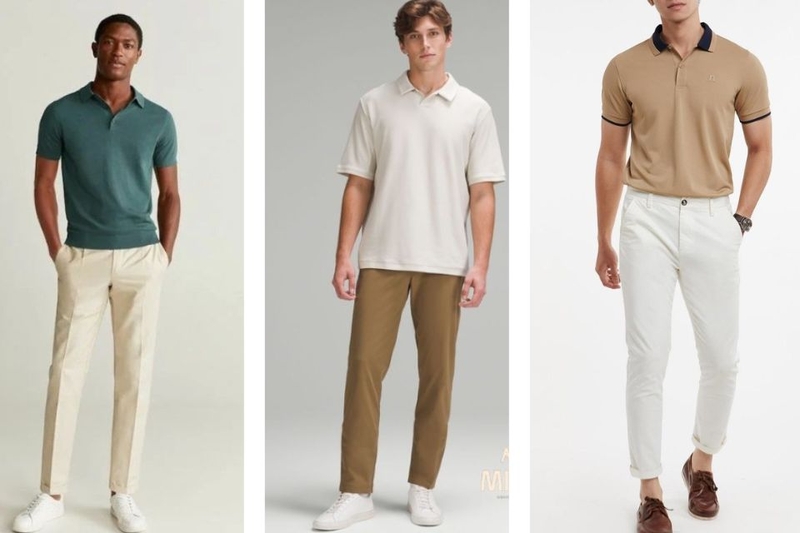 Mix quần âu với áo polo họa tiết tông màu trầm