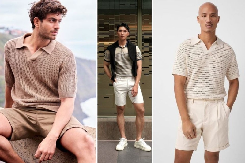 Phối áo polo vải len với quần short trẻ trung
